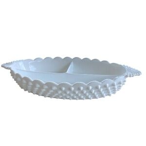 Fenton milk glass divided dish, hobnail, vintage